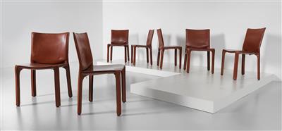 Set of seven “Cab” chairs, Model 412, designed by Mario Bellini, - Design