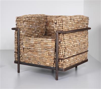 Rare cork armchair, LC2-Kork model, designed and manufactured by Gabriel Wiese, - Design