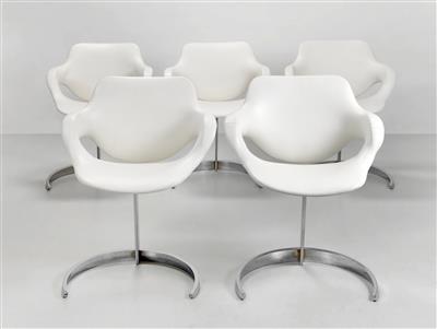 A set of five Scimitar armchairs, the designed by Boris Tabakoff, - Design