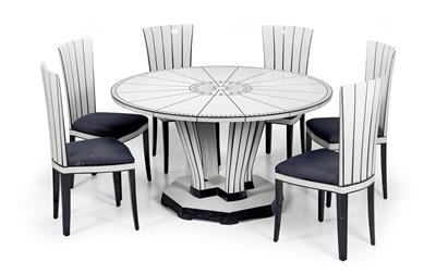 Satz von sechs Side Chairs Cranbrook House mit Tisch, Entwurf Eliel Saarinen, - Design
