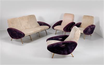 Sitzgruppe: 3er Sofa und drei Sessel, Maurice Mourra - Design