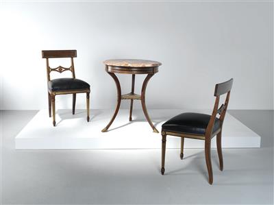 Essgruppe / Garnitur: zwei Stühle und Tisch, Neoklassizismus, 2. Hälfte 20. Jahrhundert - Design