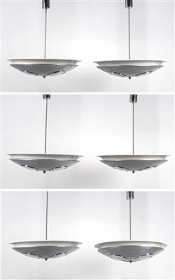 A set of six Functionalist ceiling lights, designed by Josef Hurka, Prague, c. 1940, - Design