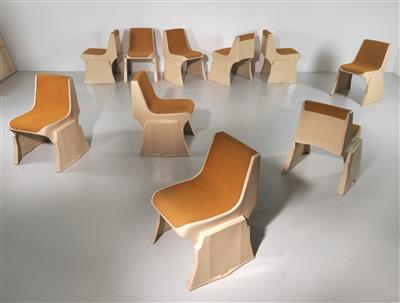 A set of ten stacking chairs, designed by Günther Domenig in 1968–71, - Design