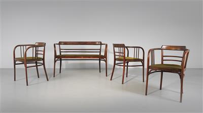 A lounge suite: a rare settee, mod. no. B93 C and three armchairs mod. no. B93, designed by Gebrüder Thonet - Design