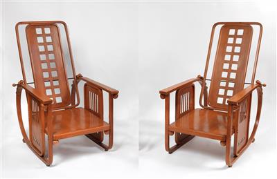 Zwei Liegefauteuils ("Sitzmaschinen") Mod. 670, Entwurf Josef Hoffmann, - Design