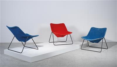 A set of three lounge chairs, mod. G1, designed by Pierre Guariche - Design