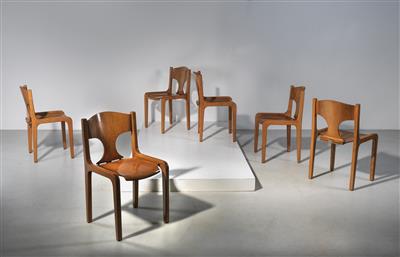 Satz von sechs seltenen Stühlen, Entwurf Augusto Savini - Design