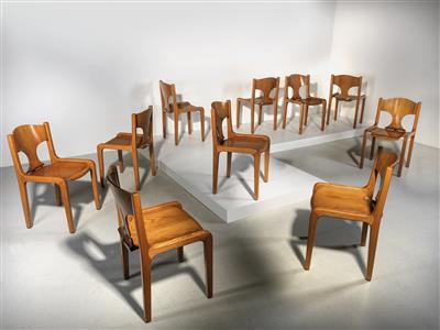 A set of ten rare chairs, designed by Augusto Savini - Design