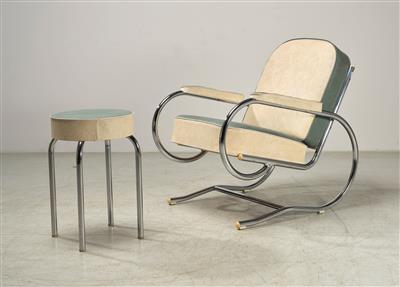 An armchair and swivel stool, designed by Baptistin Spade - Design