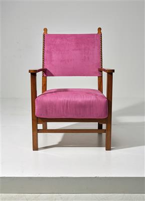 A large fireside armchair, a variant based on a design by Adolf Loos (in collaboration with Heinrich Kulka), - Design