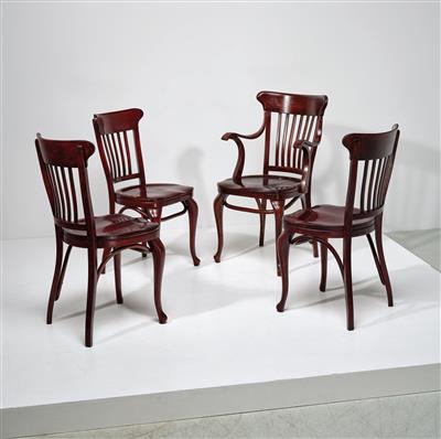A set of three chairs and an armchair, designed by Adolf Loos - Design