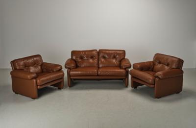 Lounge Suite / Lounge Sitzgruppe: Sofa und zwei Armlehnsessel Mod. Coronado, Entwurf Tobia Scarpa - Design