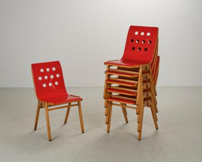 A set of six stacking chairs (mod. 3-4-3), designed by Roland Rainer, - Design
