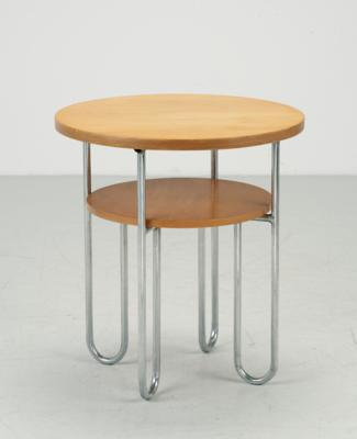 A tubular steel table with trumpet legs, - Design