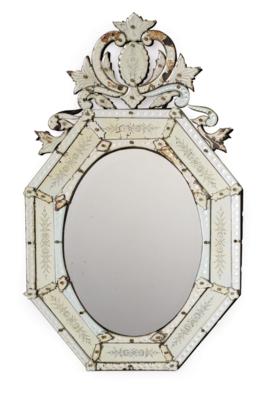 A large, oval wall mirror in Venetian style, mid-20th century, - Design