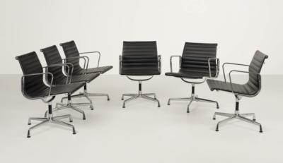 A set of six armchairs / aluminium chairs from the Aluminium Group series model EA 108, designed by Charles & Ray Eames - Design