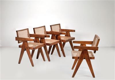 4er Set "Elegant Office Cane Armchairs", Entwurf Pierre Jeanneret - Design First