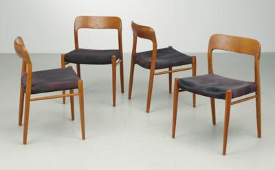 Satz von vier Esstischstühlen / Stühlen Modell No. 75, Entwurf Niels O. Moller, - Design