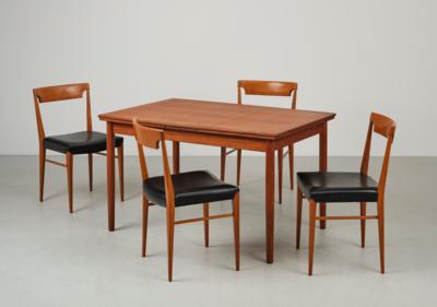 A teak dining group: set consisting of four chairs and extensible dining table for H. Sigh & Son, Spöttrup, - Design