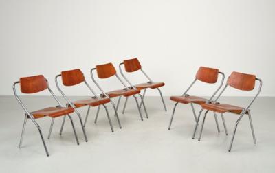 A set of six folding chairs /stacking chairs, designed by Erich Schelling - Design
