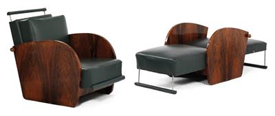 Paar Art Deco-Fauteuils mit Bettfunktion, - Furniture, carpets