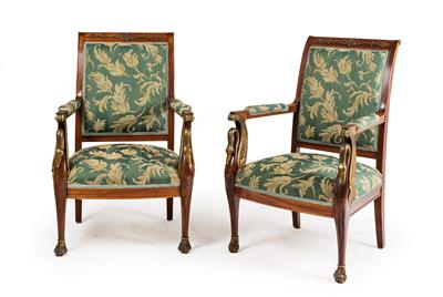 Paar neoklassizistische Armsessel, - Möbel, Design und Teppiche