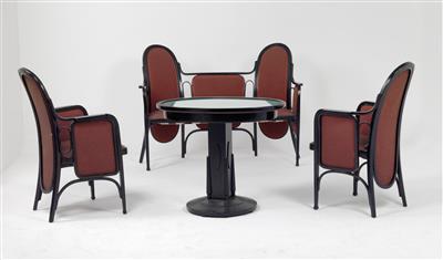 Set aus Sitzbank, zwei Armstühlen und einem ovalen Tisch, Thonet Mundus - Nábytek, koberce