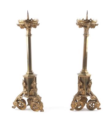 Paar neogotische Kerzenleuchter, - Möbel und Design