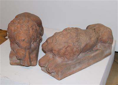 Paar Gartendekorationsfiguren,"Liegende Löwen", - Möbel