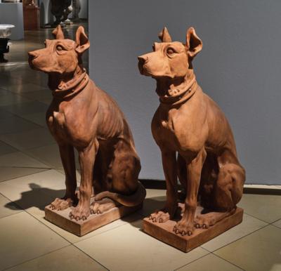 "Paar gr. Hunde i. sitzender Haltung" - Gartenfiguren, - Furniture