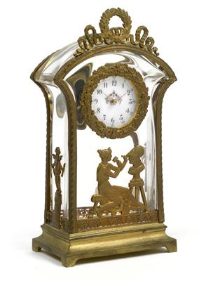 Neoclassicism miniature glass table clock, - Di provenienza aristocratica