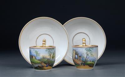 2 cups with saucers, - Di provenienza aristocratica