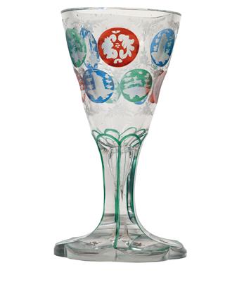 Glass goblet with hunting scenes, - Di provenienza aristocratica
