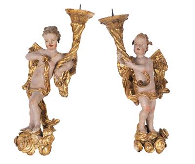 Pair of masterly angel candelabra, - Castello Schwallenbach - Collezione Reinhold Hofstätter (1927- 2013)