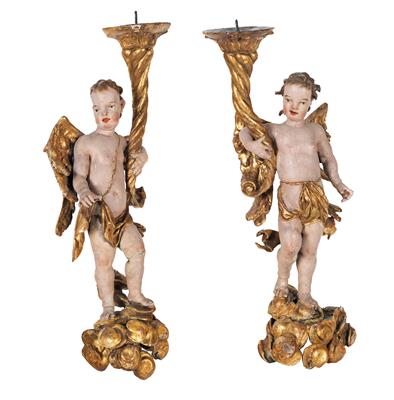 Pair of masterly angel candelabra, - Castello Schwallenbach - Collezione Reinhold Hofstätter (1927- 2013)