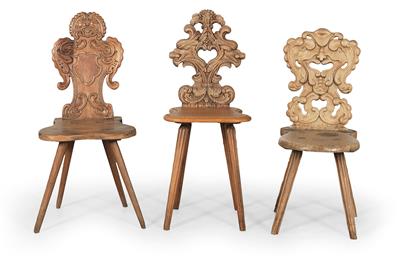 Set of 3 plank chairs, - Castle Schwallenbach - Collection Reinhold Hofstätter (1927- 2013)