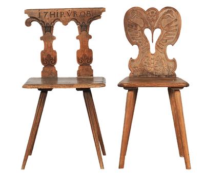 Two plank chairs, - Castello Schwallenbach - Collezione Reinhold Hofstätter (1927- 2013)