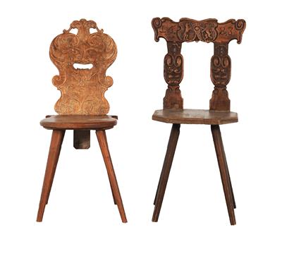 Two rare late Renaissance plank chairs, - Castello Schwallenbach - Collezione Reinhold Hofstätter (1927- 2013)