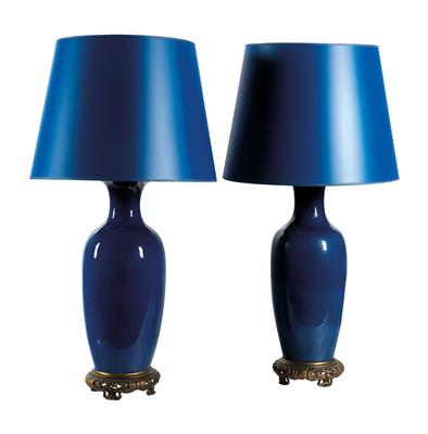 A pair of powder blue glazed table lamps, - Selected by Hohenlohe
