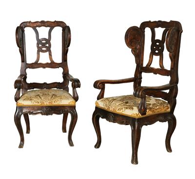 A rare pair of Baroque wing-back chairs, - Selected by Hohenlohe