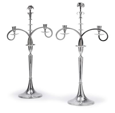 A pair of Empire candlesticks from Vienna with two-light girandole inserts, - Collezione Reinhold Hofstätter