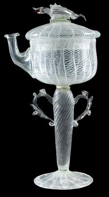 A reticello glass goblet with cover, - Collezione Reinhold Hofstätter
