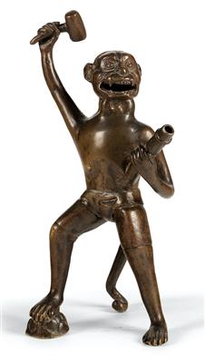 A pipe in the form of a sculptural monkey in standing posture, - Collection Reinhold Hofstätter