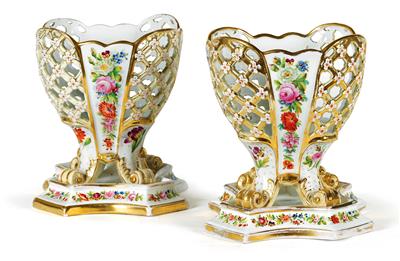 A pair of basket bowls on volute feet with base, - Property from Aristocratic Estates and Important Provenance