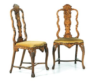 A pair of slightly different high back chairs, - Di provenienza aristocratica