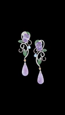 A pair of brilliant and gemstone ear clip pendants - Jewellery