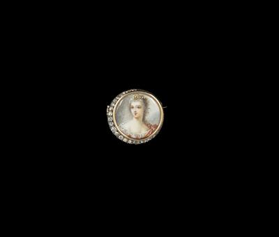 A diamond brooch with miniature portrait - Jewellery