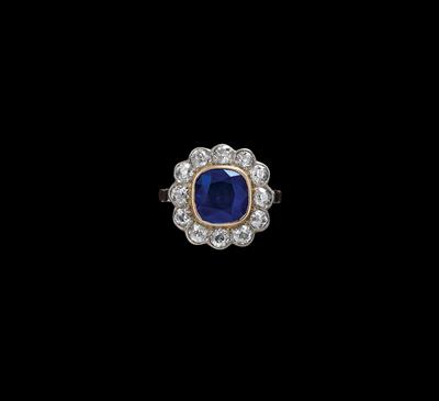 Altschliffbrillant Ring mit unbehandeltem Saphir ca. 4,20 ct - Juwelen