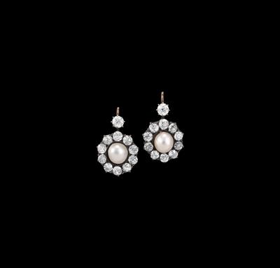Altschliffdiamant Orientperlen Ohrgehänge zus. ca. 3,60 ct - Juwelen